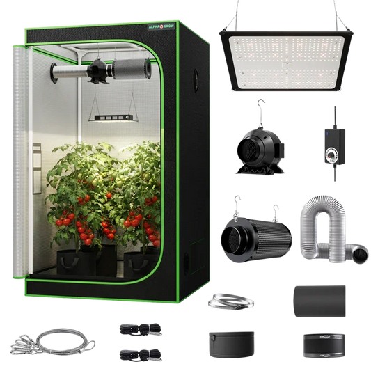 MIMEO indoor hydroponics grow tent kit with LED light, inline fan, carbon filter, and stealth growing equipment