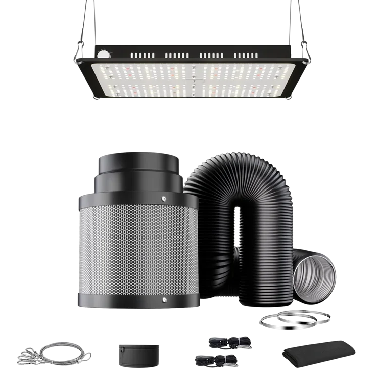 MIMEO LED Grow Light with Carbon Filter, Inline Fan & Ducting for Indoor Hydroponics