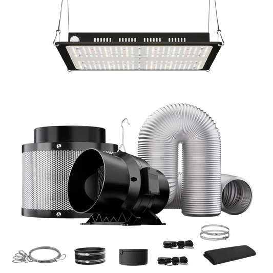 MIMEO LED Grow Light with Inline Fan, Carbon Filter & Ducting for Indoor Hydroponics