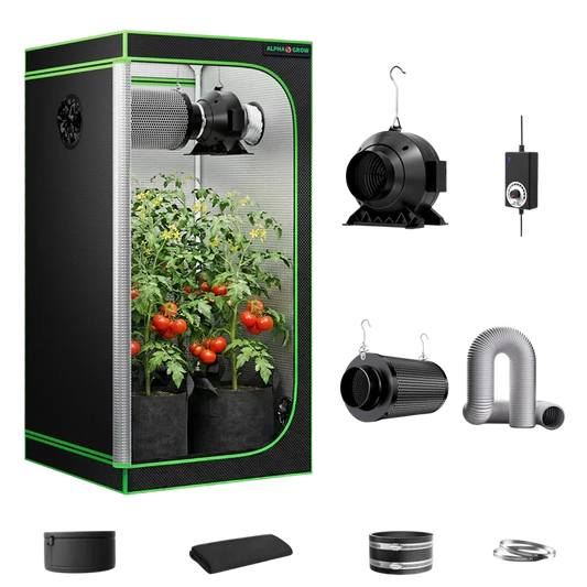 MIMEO indoor grow tent with LED light, inline fan, carbon filter, and hydroponics kit for stealth gardening