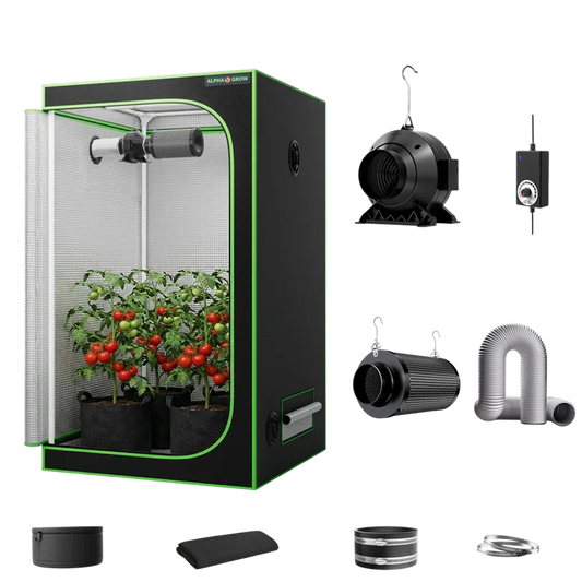 MIMEO indoor grow tent with LED grow light, inline fan, carbon filter, and turnkey kit for stealth hydroponics
