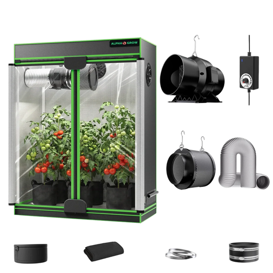 MIMEO indoor grow tent kit with LED light, inline fan, carbon filter, and hydroponic setup for stealth gardening