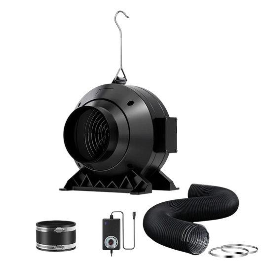 MIMEO inline fan with ducting, carbon filter, and speed controller for hydroponic grow tents