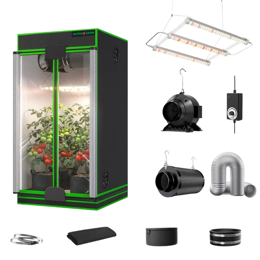 MIMEO indoor hydroponics grow tent kit with LED light, inline fan, carbon filter, and stealth growing equipment