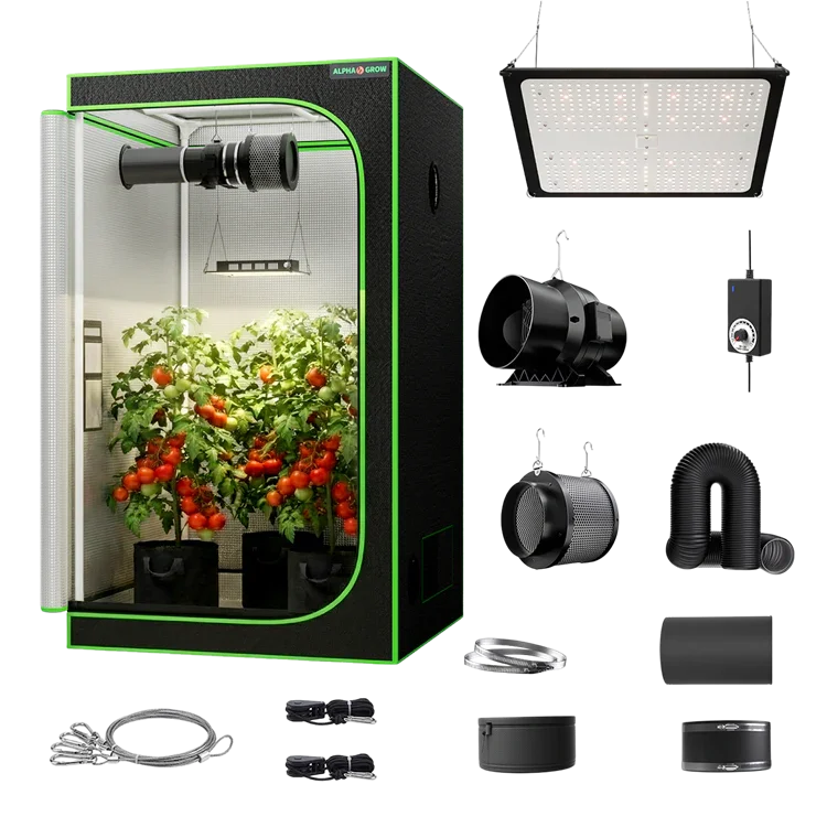 MIMEO indoor hydroponics turnkey kit with grow tent, LED light, inline fan & carbon filter for stealth gardening