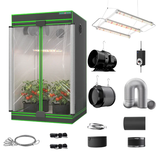MIMEO indoor grow tent kit with LED grow light, inline fan, carbon filter, and hydroponics gear for stealth growing