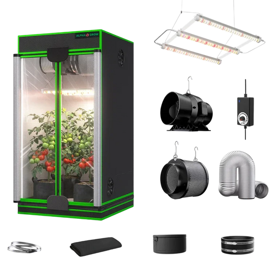MIMEO indoor grow tent kit with LED light, inline fan, carbon filter, and hydroponics gear for stealth gardening