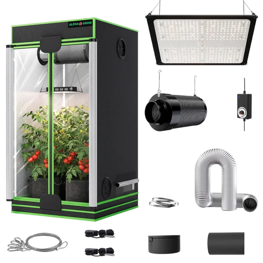 MIMEO indoor grow tent kit with LED light, inline fan, carbon filter, and hydroponic stealth growing gear
