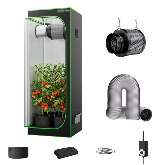 MIMEO indoor grow tent kit with LED light, carbon filter, inline fan & ducting for stealth hydroponics