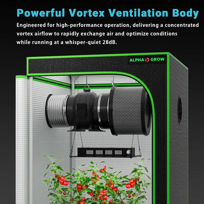MIMEO indoor grow tent with LED light and quiet vortex ventilation for stealth hydroponic gardening