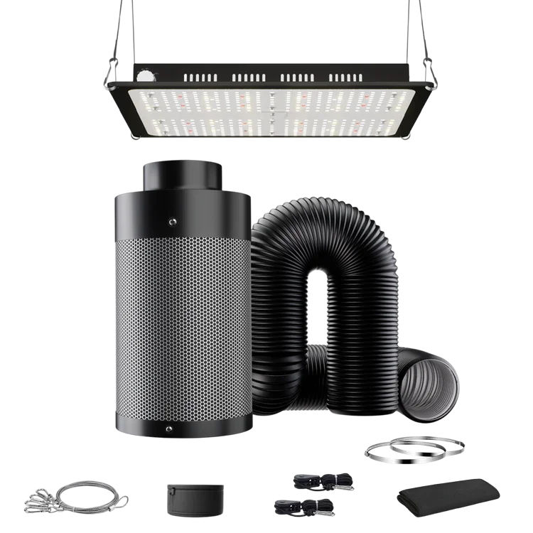 MIMEO LED Grow Light with Carbon Filter & Inline Fan for Indoor Hydroponics Stealth Growing Setup