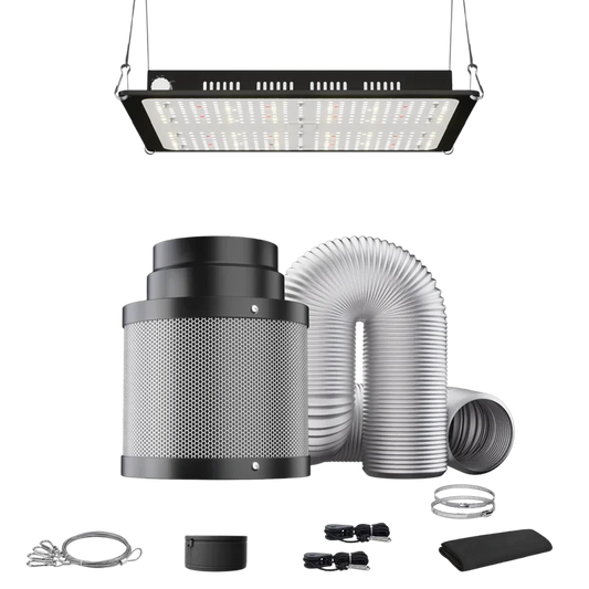 MIMEO LED Grow Light with Carbon Filter, Inline Fan & Ducting for Indoor Hydroponics Stealth Growing