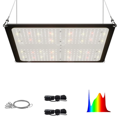 MIMEO LED Grow Light with full spectrum, hanging kit, and spectral graph for indoor hydroponics