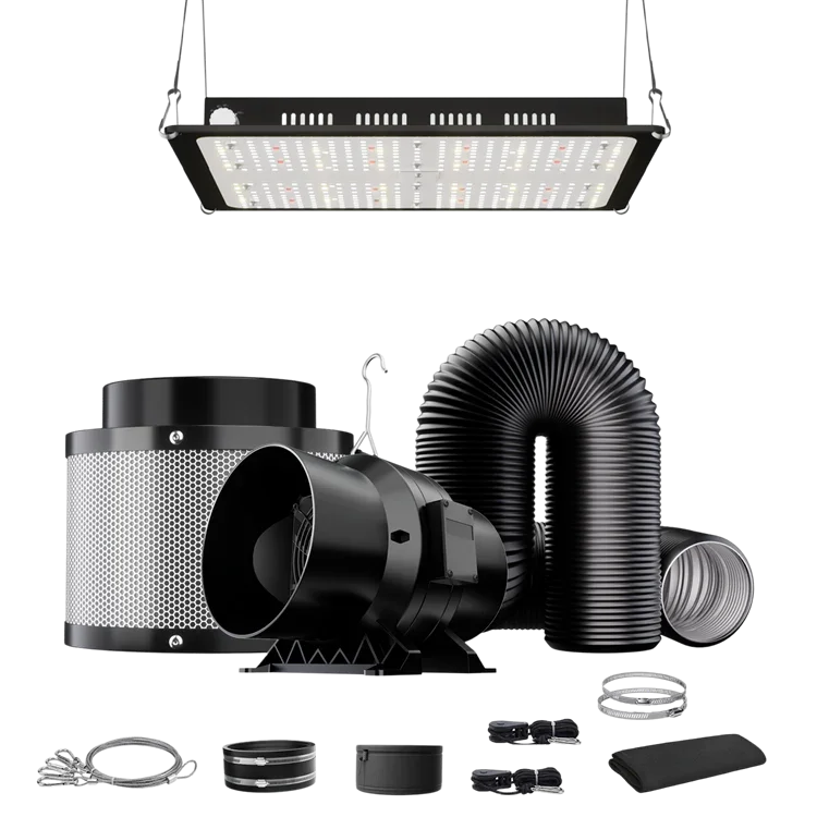 MIMEO LED Grow Light with Inline Fan, Carbon Filter & Ducting Kit for Indoor Hydroponics