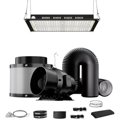 MIMEO LED Grow Light with Inline Fan, Carbon Filter & Ducting Kit for Indoor Hydroponics