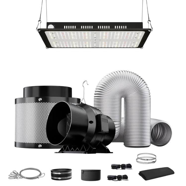 MIMEO LED Grow Light with Inline Fan, Carbon Filter & Ducting for Indoor Hydroponics
