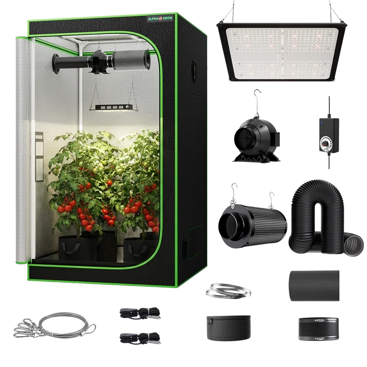 MIMEO indoor grow tent kit with LED light, inline fan, carbon filter, and hydroponics gear for stealth gardening