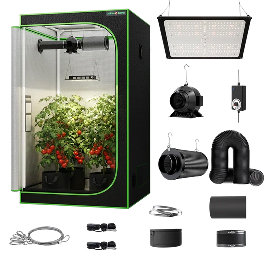 MIMEO indoor grow tent kit with LED light, inline fan, carbon filter, and hydroponics gear for stealth gardening