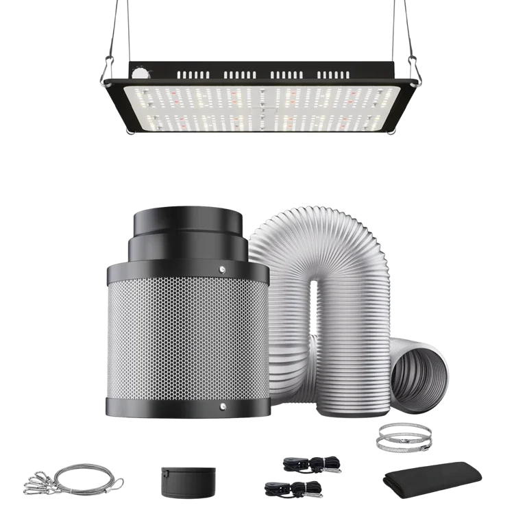 MIMEO LED Grow Light with Carbon Filter & Inline Fan for Indoor Hydroponics Stealth Growing Setup