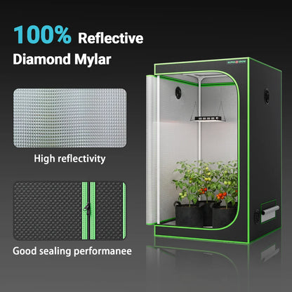 MIMEO Grow Tent with LED Light & Diamond Mylar for Indoor Hydroponics