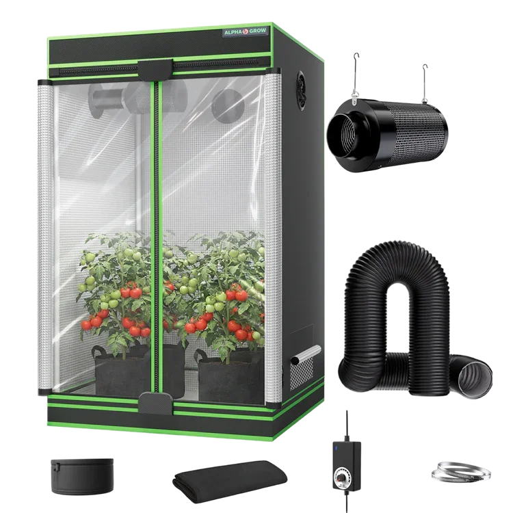 MIMEO indoor grow tent with LED light, carbon filter, and ventilation kit for stealth hydroponic gardening
