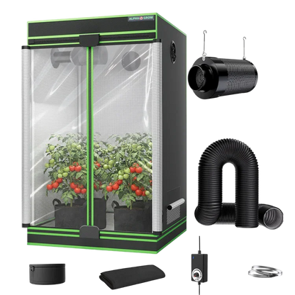 MIMEO indoor grow tent with LED light, carbon filter, and ventilation kit for stealth hydroponic gardening