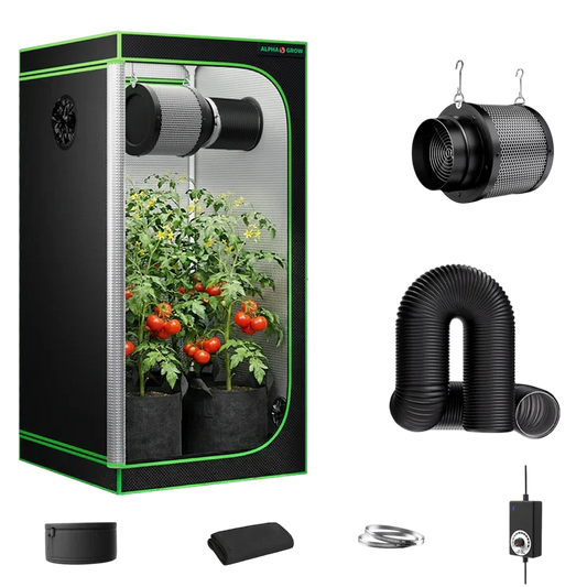 MIMEO indoor grow tent with LED light, carbon filter, and inline fan for hydroponic stealth growing
