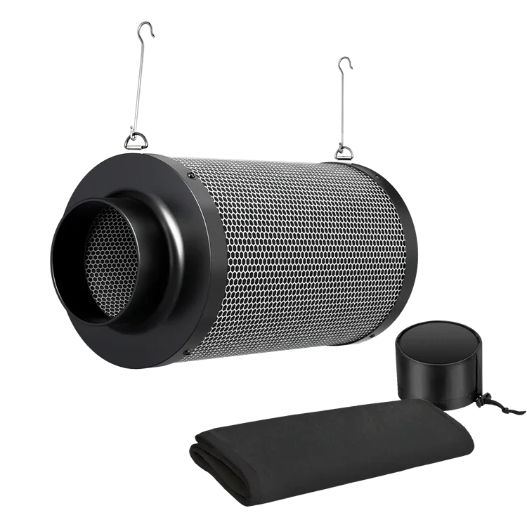 MIMEO carbon filter with hanging hooks, ideal for stealth indoor hydroponics setups