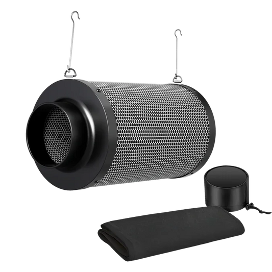 MIMEO carbon filter with hanging hooks, ideal for stealth indoor hydroponics setups
