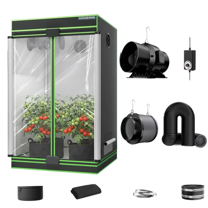 MIMEO indoor grow tent with LED light, inline fan, carbon filter, and turnkey hydroponics kit for stealth plant cultivation