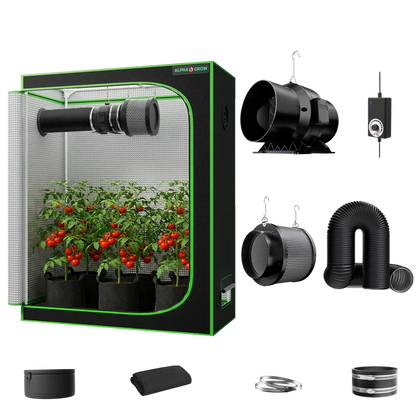 MIMEO indoor grow tent kit with LED light, inline fan, carbon filter, and hydroponics setup for stealth growing