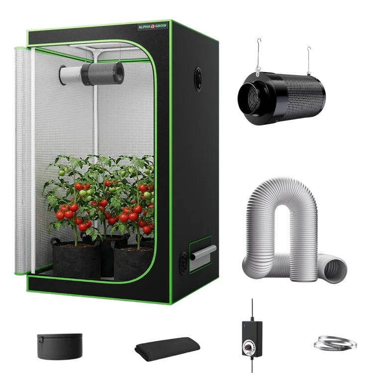 MIMEO indoor grow tent with LED light, inline fan, carbon filter, and hydroponics kit for stealth plant cultivation