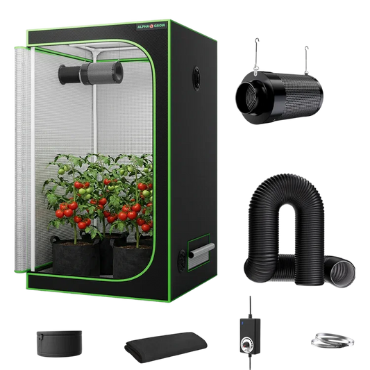 MIMEO indoor grow tent kit with LED light, inline fan, carbon filter, and hydroponic setup for stealth gardening
