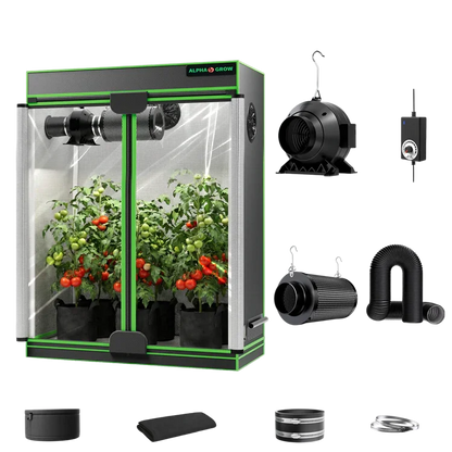 MIMEO indoor hydroponics grow tent kit with LED light, inline fan & carbon filter for stealth plant cultivation