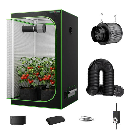 MIMEO indoor grow tent kit with LED light, inline fan, carbon filter, and hydroponics setup for stealth gardening