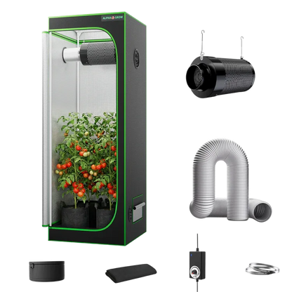 MIMEO indoor grow tent with LED light, inline fan, carbon filter & ducting for stealth hydroponics