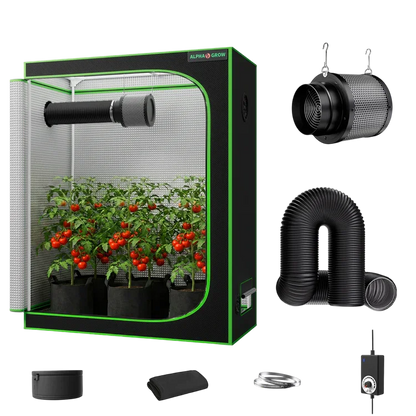 MIMEO indoor hydroponics grow tent kit with LED light, inline fan, carbon filter, and stealth growing equipment