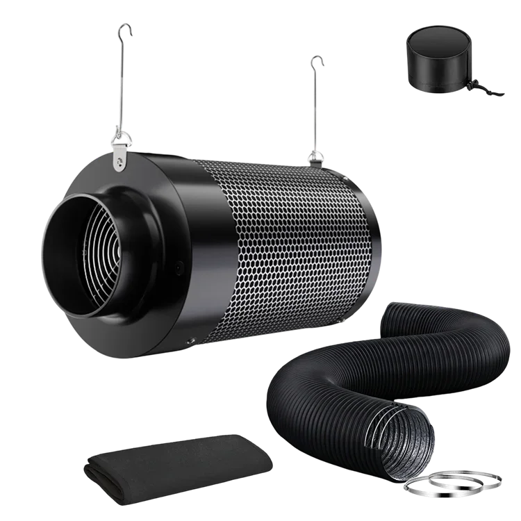 MIMEO Carbon Filter with Inline Fan, Ducting & Clamps for Stealth Indoor Hydroponics Grow Tent Setup