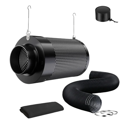 MIMEO Carbon Filter with Inline Fan, Ducting & Clamps for Stealth Indoor Hydroponics Grow Tent Setup