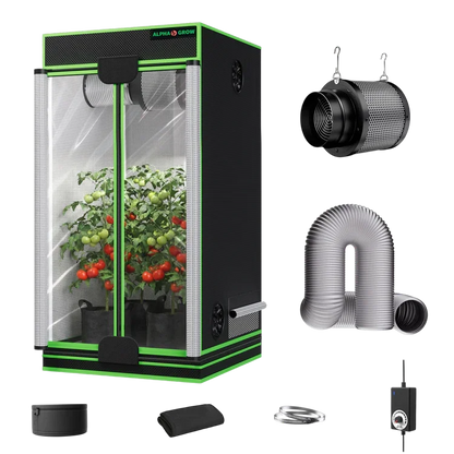 MIMEO indoor grow tent with LED light, inline fan, carbon filter, and turnkey hydroponics kit for stealth gardening