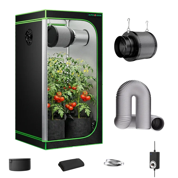 MIMEO indoor grow tent with LED grow light, inline fan, carbon filter, and turnkey kit for stealth hydroponics
