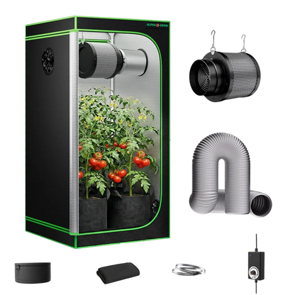MIMEO indoor grow tent with LED grow light, inline fan, carbon filter, and turnkey kit for stealth hydroponics