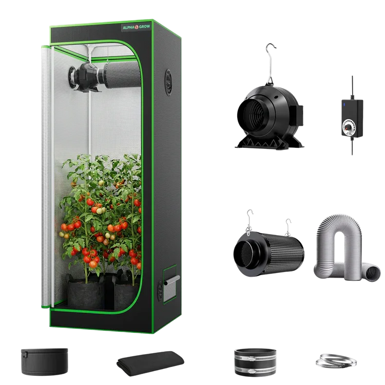 MIMEO indoor grow tent with LED light, inline fan, carbon filter, and hydroponics kit for stealth plant cultivation