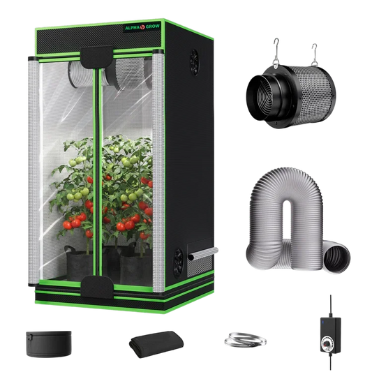 MIMEO indoor grow tent with LED light, inline fan, carbon filter, and turnkey hydroponics kit for stealth gardening