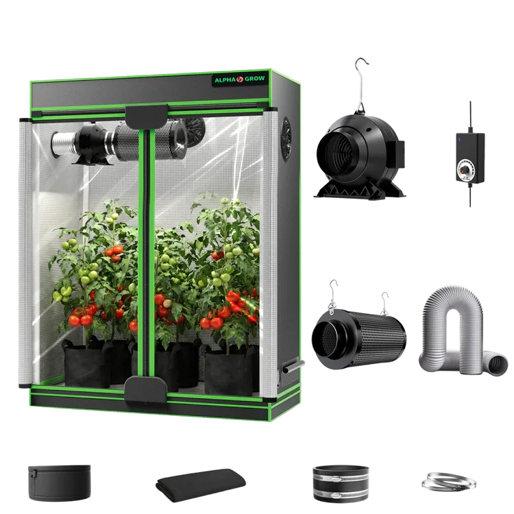 MIMEO indoor grow tent with LED lights, inline fan, carbon filter, and hydroponics kit for stealth gardening