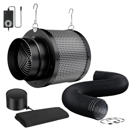 MIMEO inline fan with carbon filter, ducting, and controller for stealth indoor hydroponics grow setups