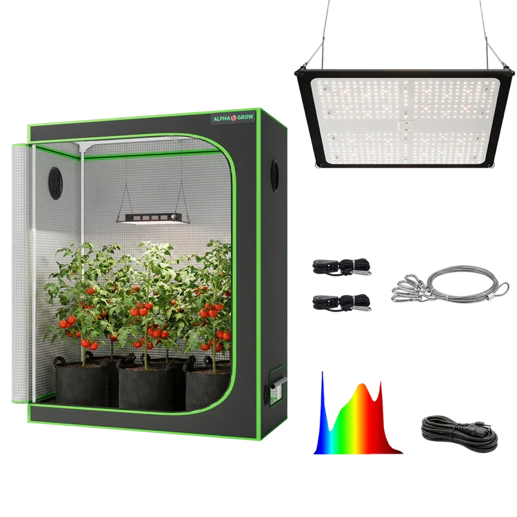 MIMEO indoor grow tent with LED light, inline fan, carbon filter, and turnkey hydroponics kit for stealth gardening