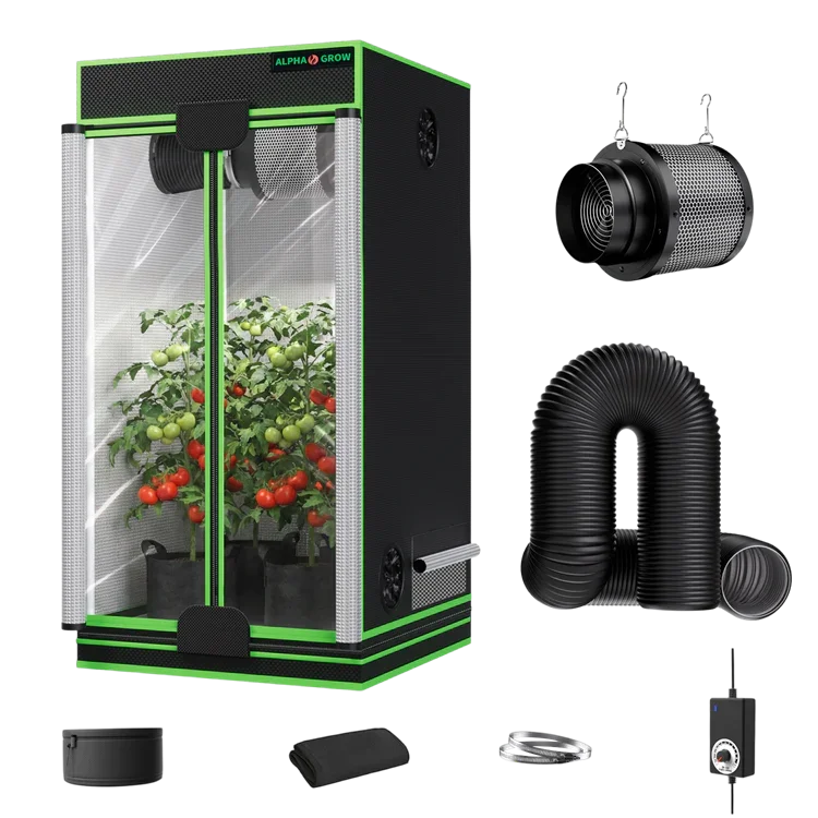 MIMEO indoor grow tent with LED light, carbon filter, and inline fan for stealth hydroponics setup