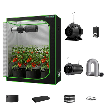 MIMEO indoor grow tent kit with LED light, inline fan, carbon filter, and hydroponic setup for stealth gardening