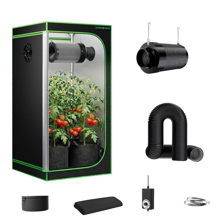 MIMEO indoor grow tent kit with LED light, carbon filter & inline fan for stealth hydroponics